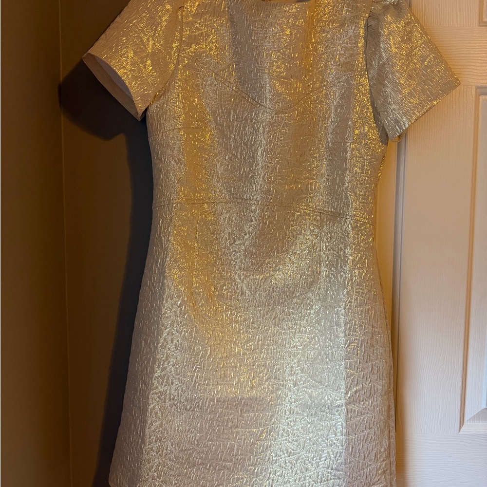 LOFT Shimmering Cream Textured Mini Dress